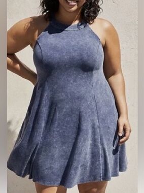 Torrid Tie Dye Blue Mini Rib Trapeze Dress